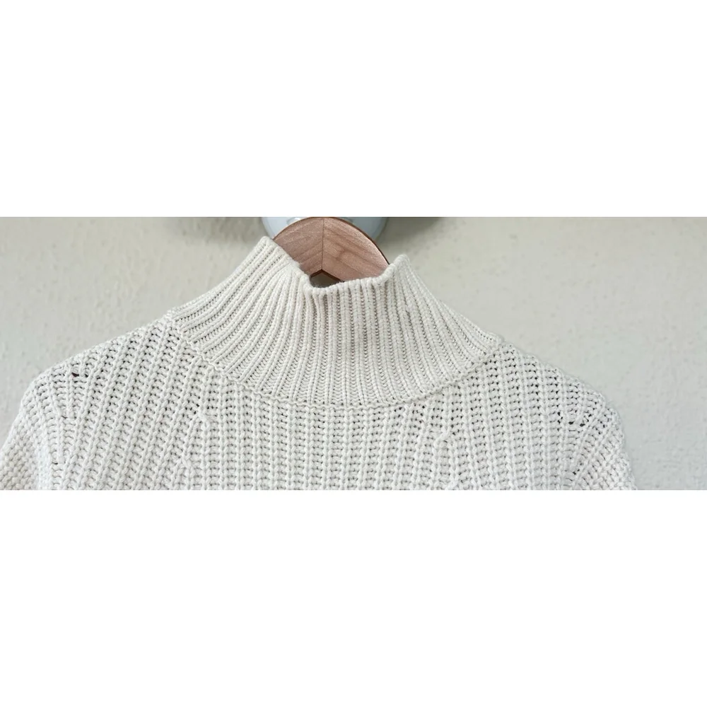 J Crew Front-Pocket Ivory Turtleneck Sweater Merino Wool Size XL Chunky Thick